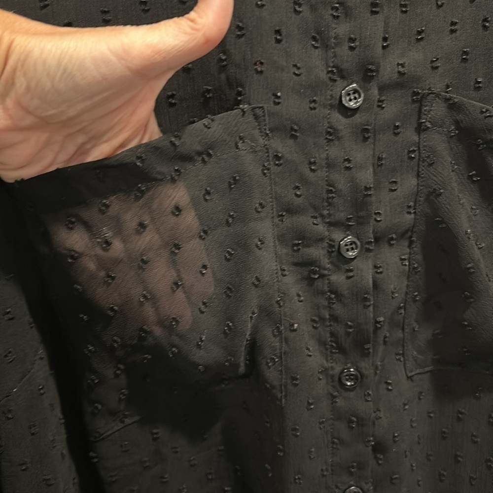 In every Story Plus Size 1X Sheer Button Down Collared Blouse Shirt Polka Dots - Picture 5 of 11